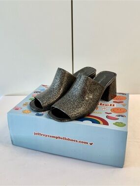 Jeffrey Campbell Metallic Black Glitter Open-Toe Block Heels